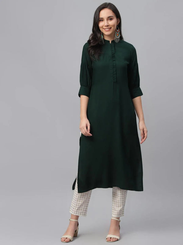 Green Solid Rayon Kurta - Jashvi