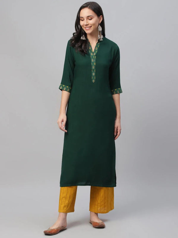 Green Solid Rayon Kurta - Jashvi