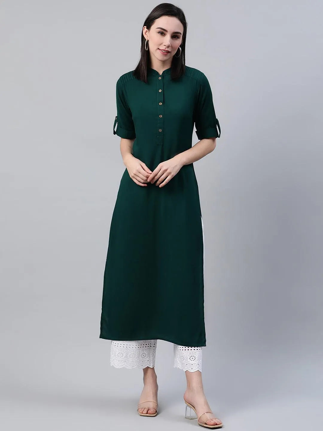 Green Solid Rayon Kurta - Jashvi