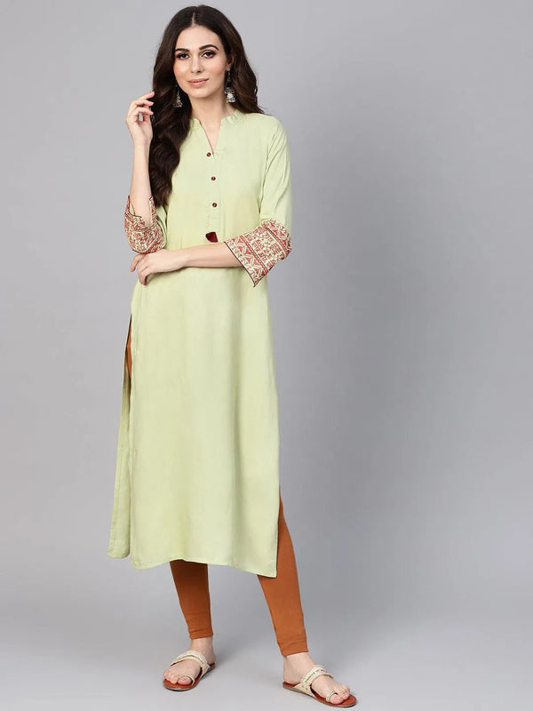 Green Solid Rayon Kurta - Jashvi