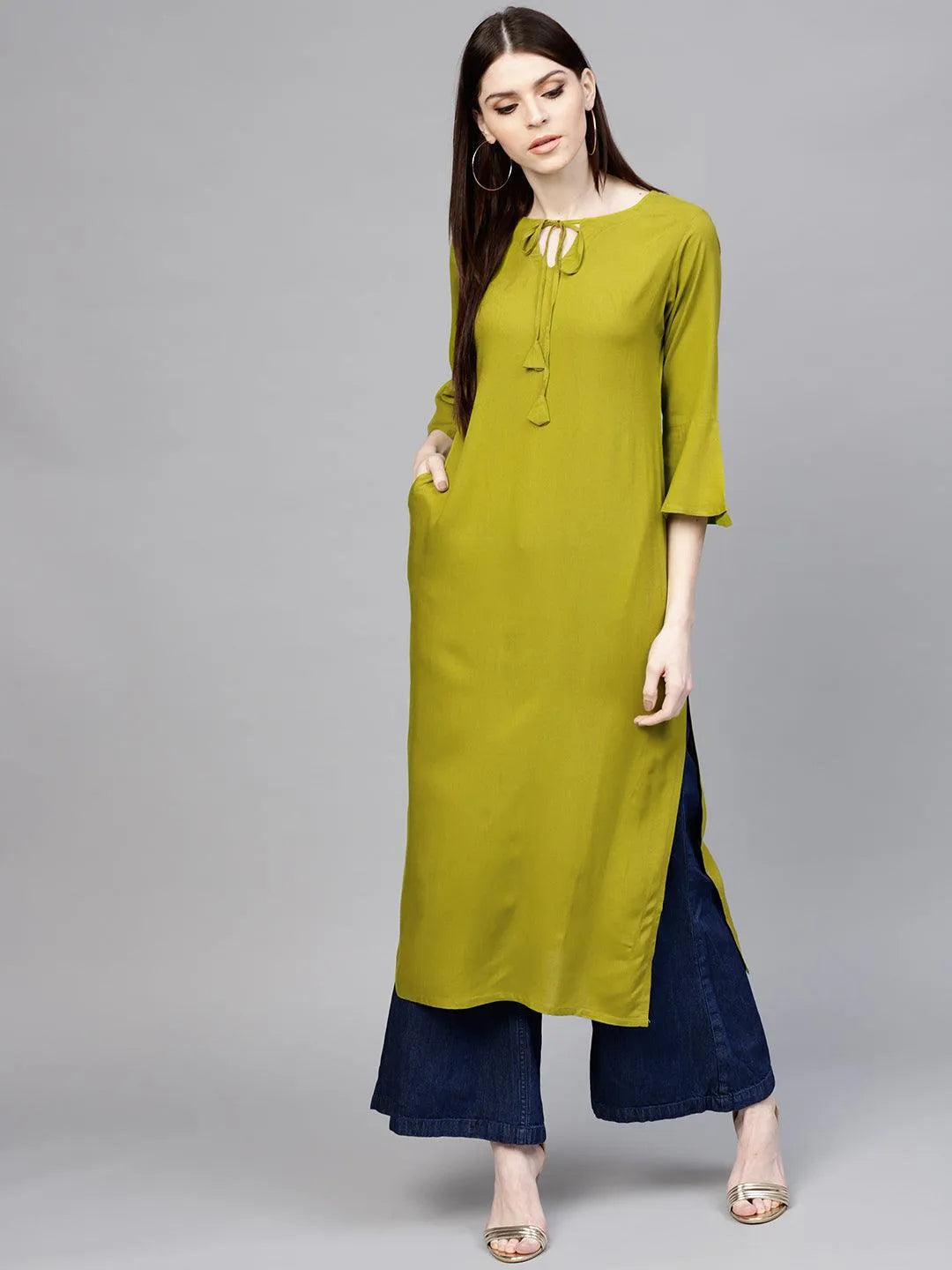 Green Solid Rayon Kurta - Jashvi