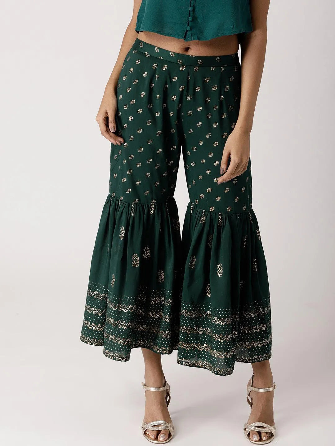 Green Solid Rayon Sharara Pants - Jashvi