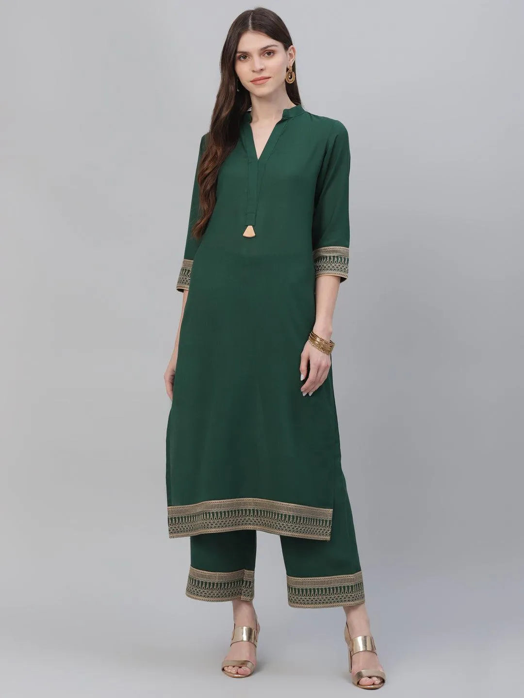 Green Solid Rayon Kurta Set - Jashvi