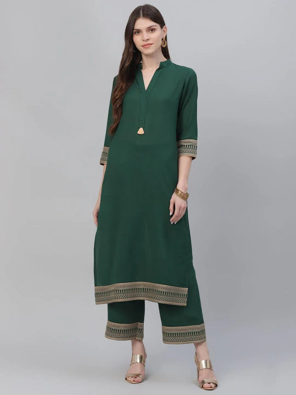 Green Solid Rayon Kurta Set - Jashvi