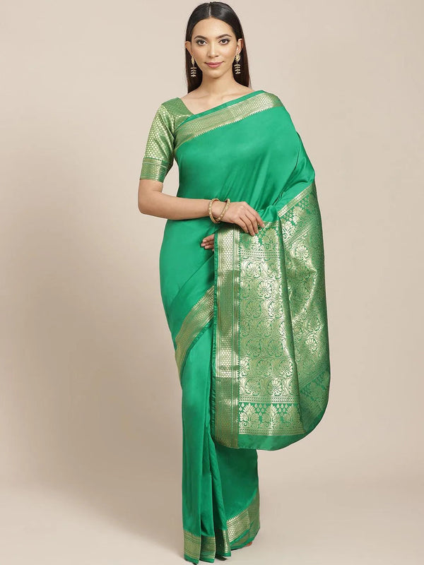 Green Solid Silk Blend Saree - Jashvi