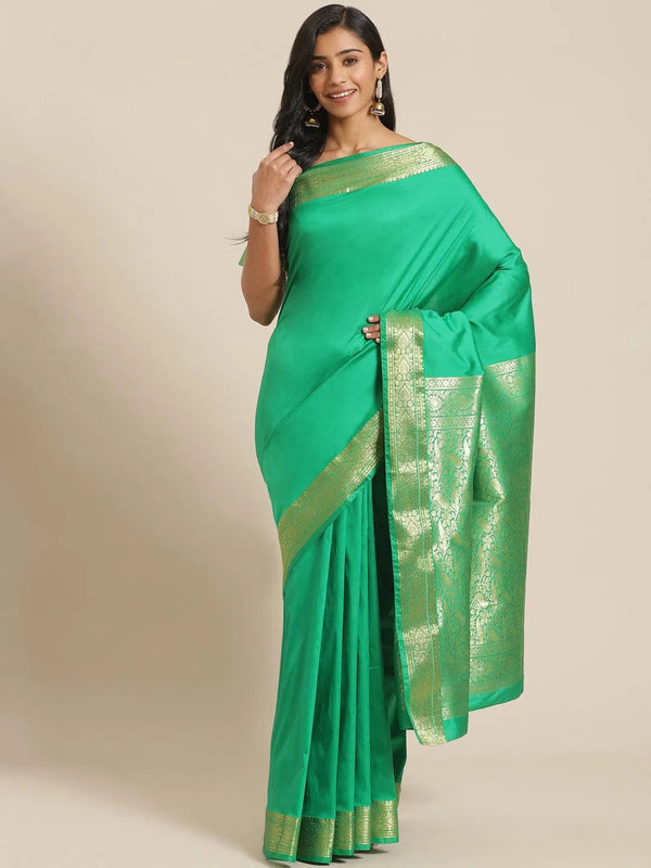 Green Solid Silk Blend Saree - Jashvi