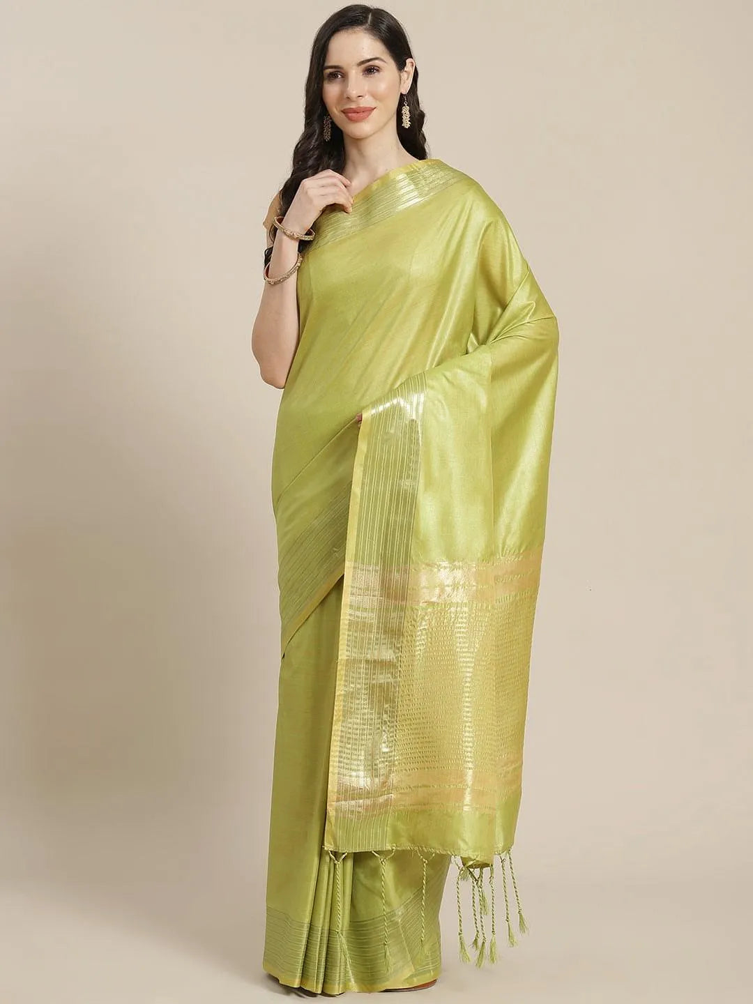 Green Solid Silk Blend Saree - Jashvi