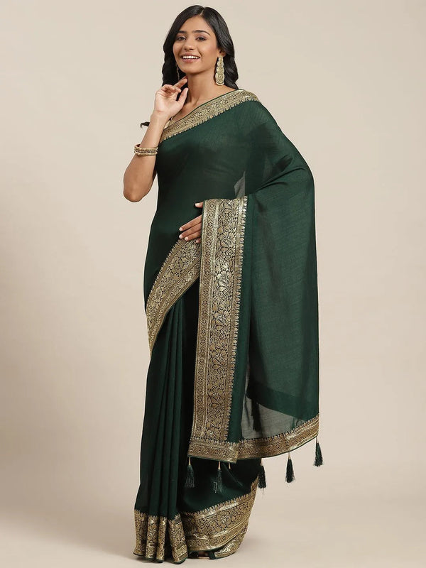 Green Solid Silk Blend Saree - Jashvi