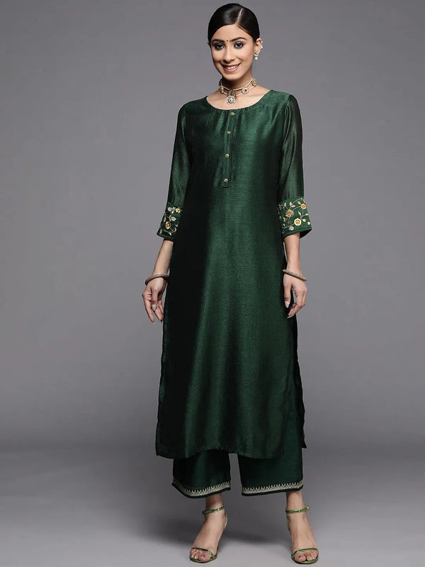 Green Solid Silk Kurta - Jashvi