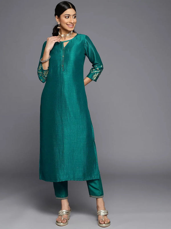 Green Solid Silk Kurta - Jashvi