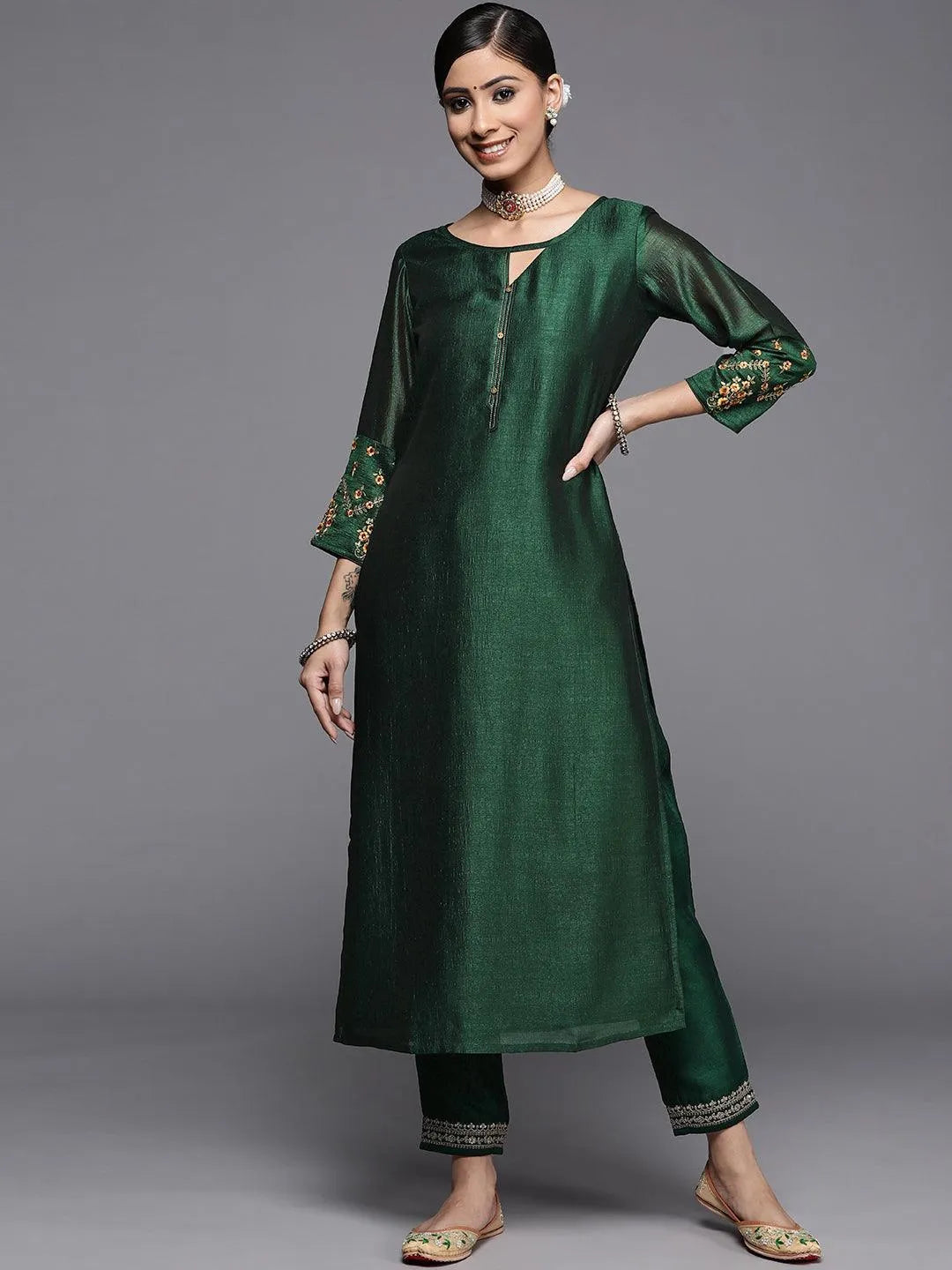 Green Solid Silk Kurta - Jashvi