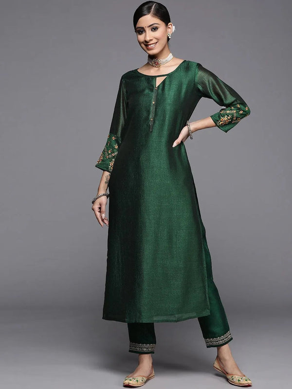 Green Solid Silk Kurta - Jashvi