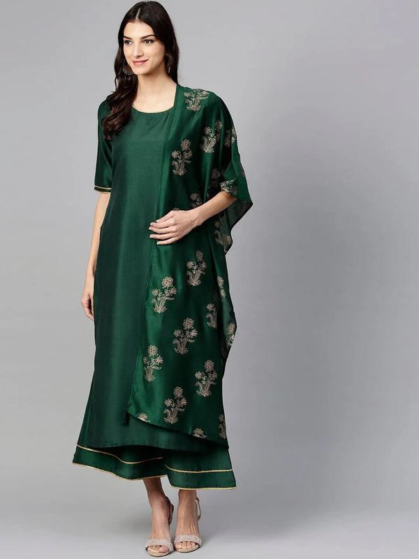 Green Solid Silk Suit Set - Jashvi