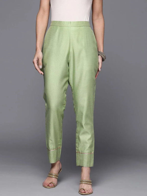 Green Solid Silk Trousers - Jashvi