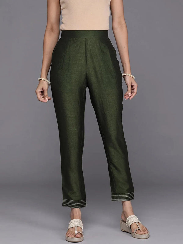 Green Solid Silk Trousers - Jashvi