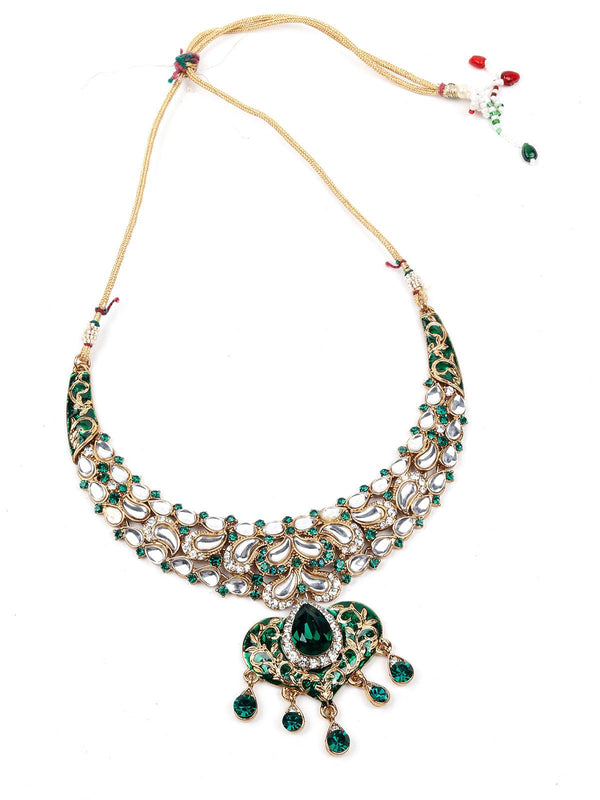 Women's Green Stones And Kundan Set - Odette