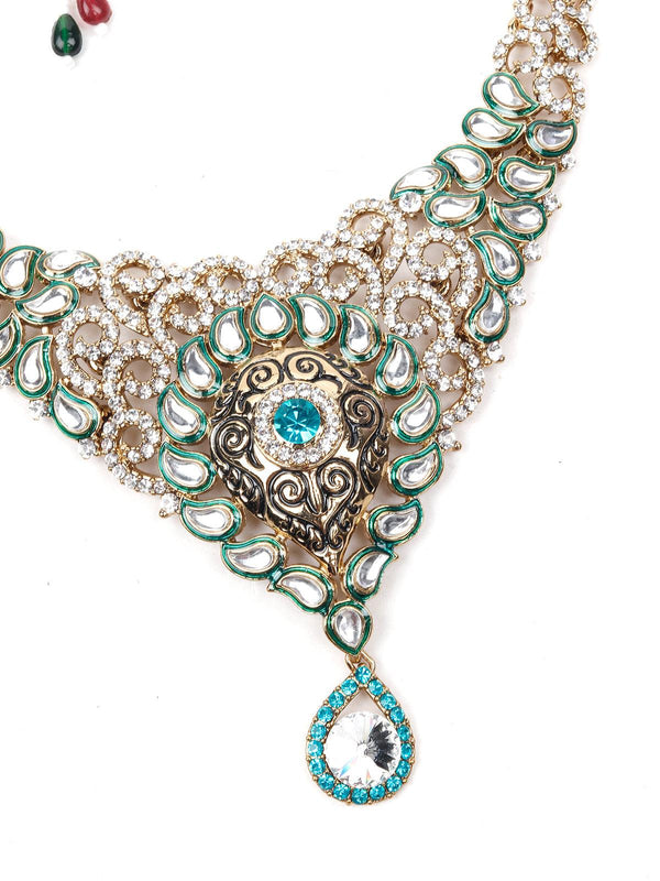 Women's Green Stones And Kundan Set - Odette