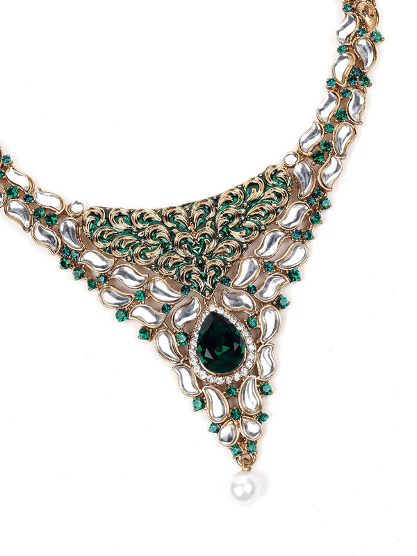 Women's Green Stones And Kundan Set - Odette