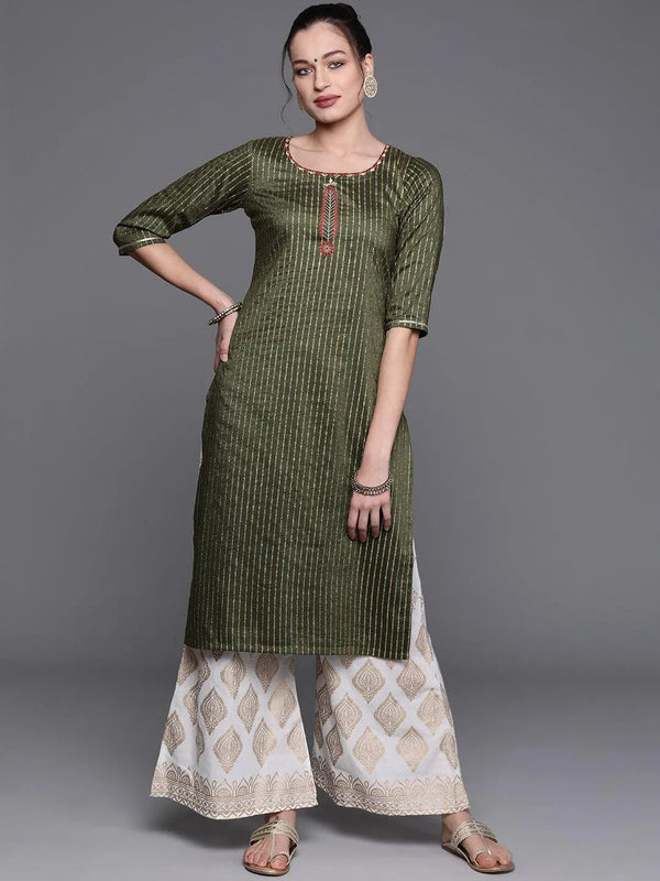 Green Striped Chanderi Silk Kurta - Jashvi