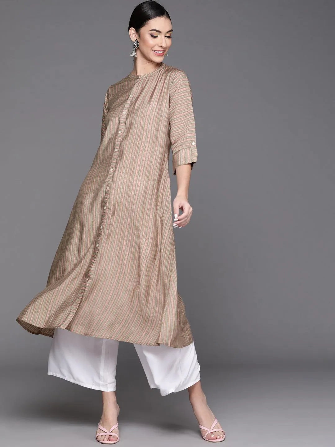 Green Striped Chanderi Silk Kurta - Jashvi