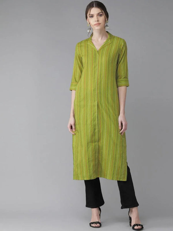 Green Striped Cotton Kurta - Jashvi