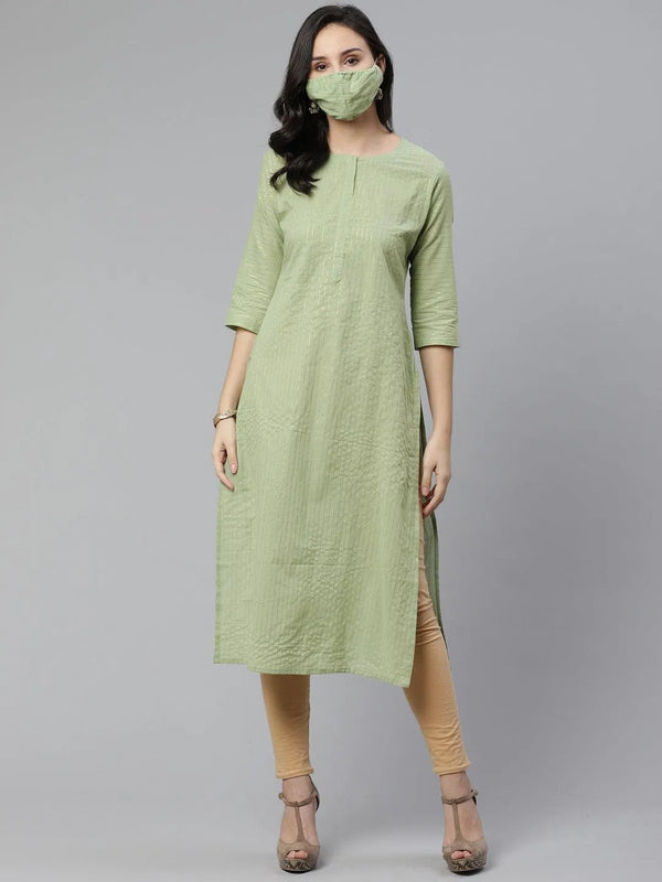 Green Striped Cotton Kurta - Jashvi