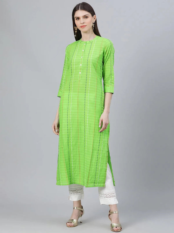 Green Striped Cotton Kurta - Jashvi