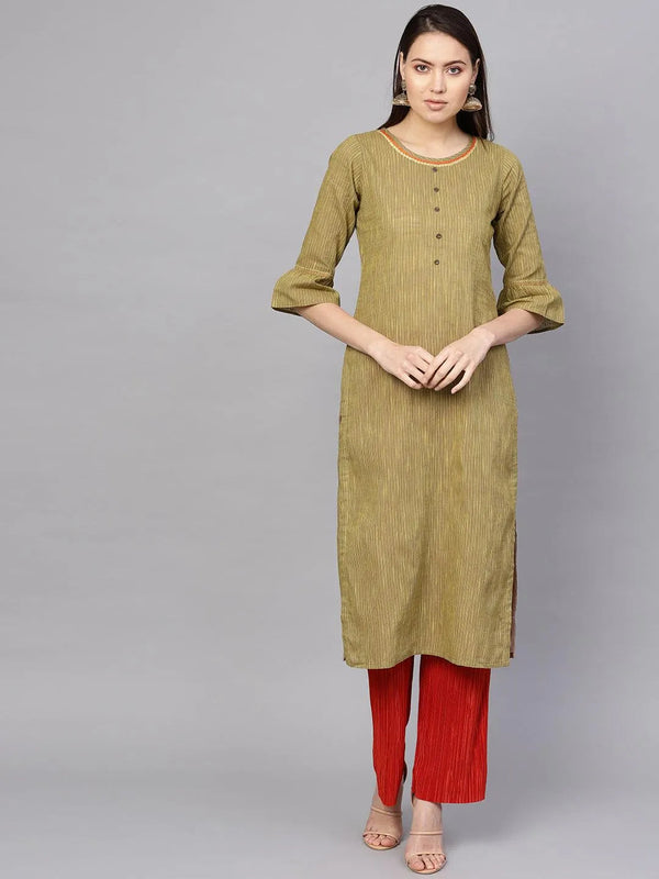 Green Striped Cotton Kurta - Jashvi