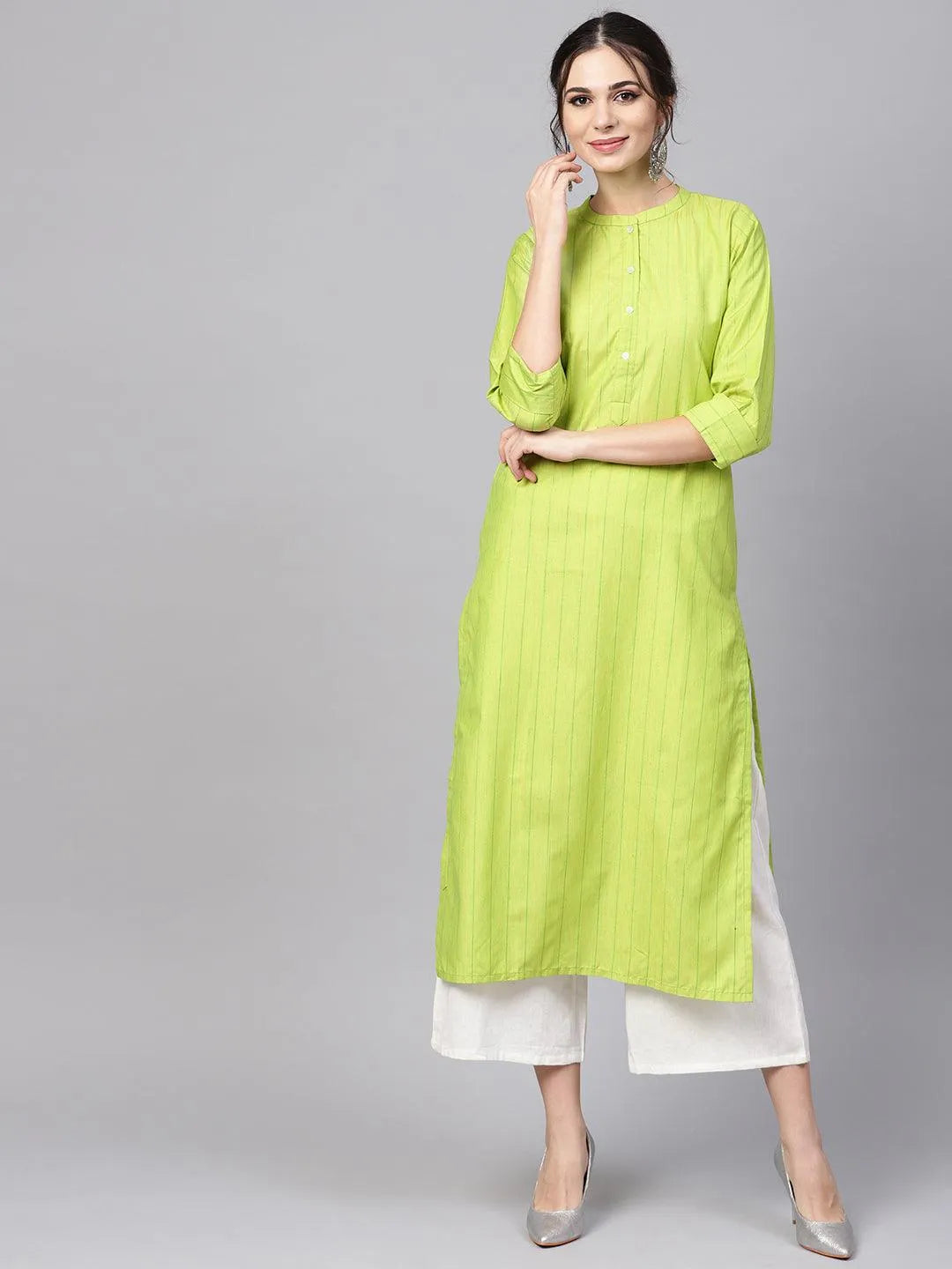 Green Striped Cotton Kurta - Jashvi