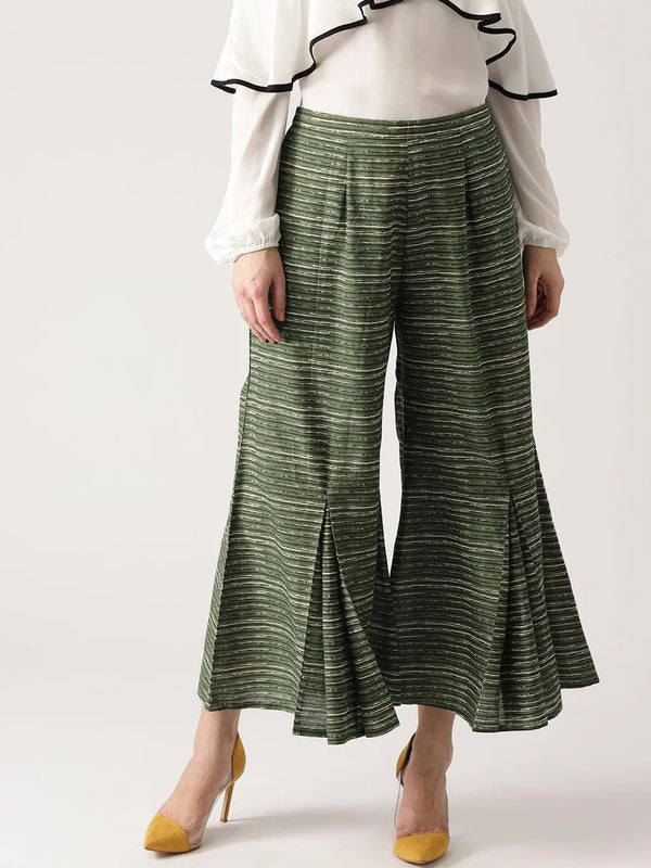 Green Striped Cotton Palazzos - Jashvi