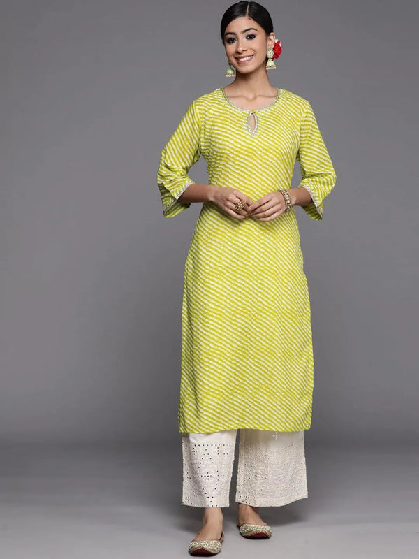 Green Striped Cotton Straight Kurta - Jashvi