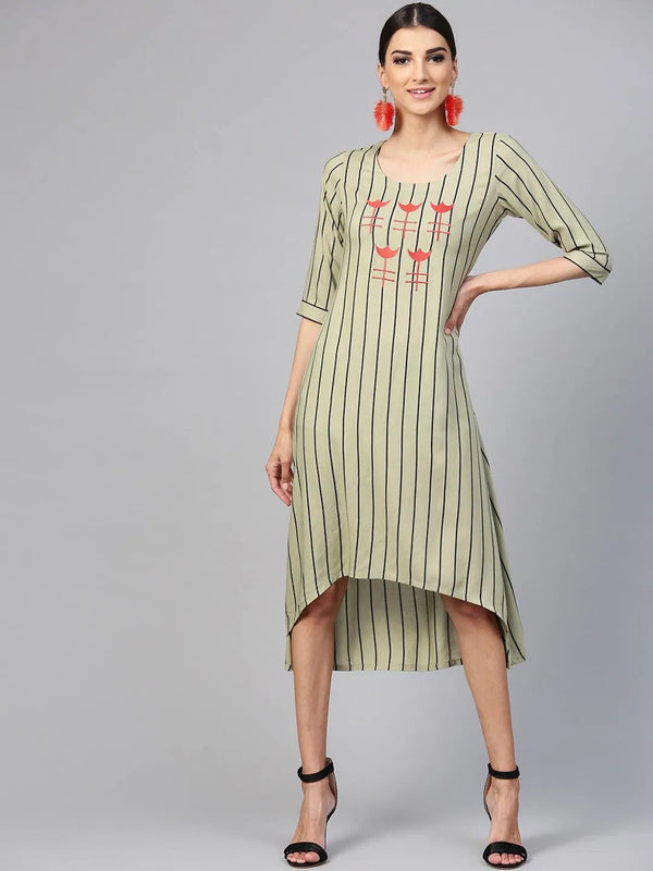 Green Striped Rayon Dress - Jashvi