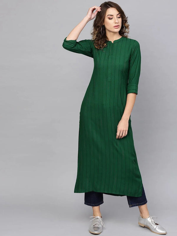 Green Striped Rayon Kurta - Jashvi