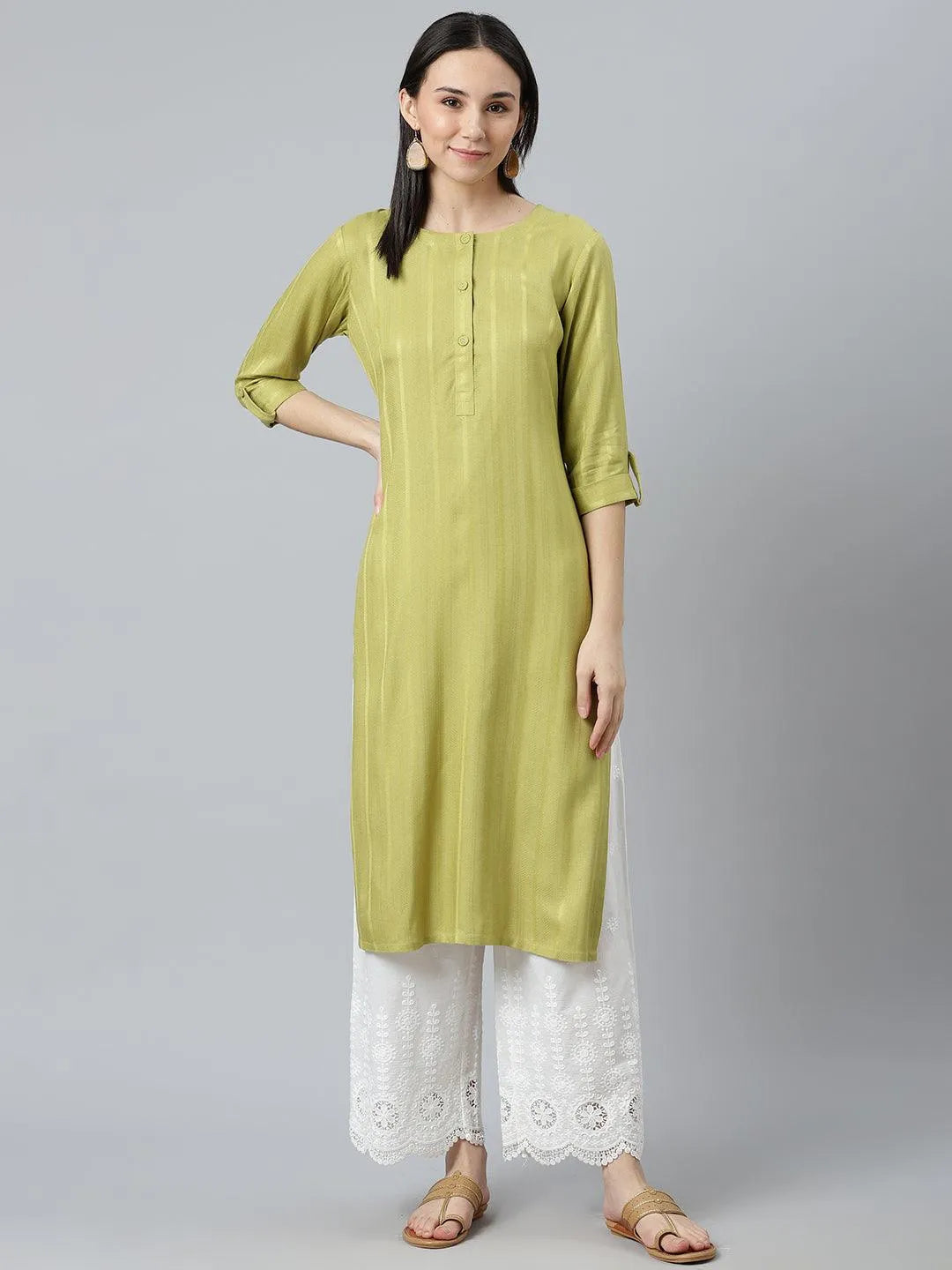 Green Striped Rayon Kurta - Jashvi