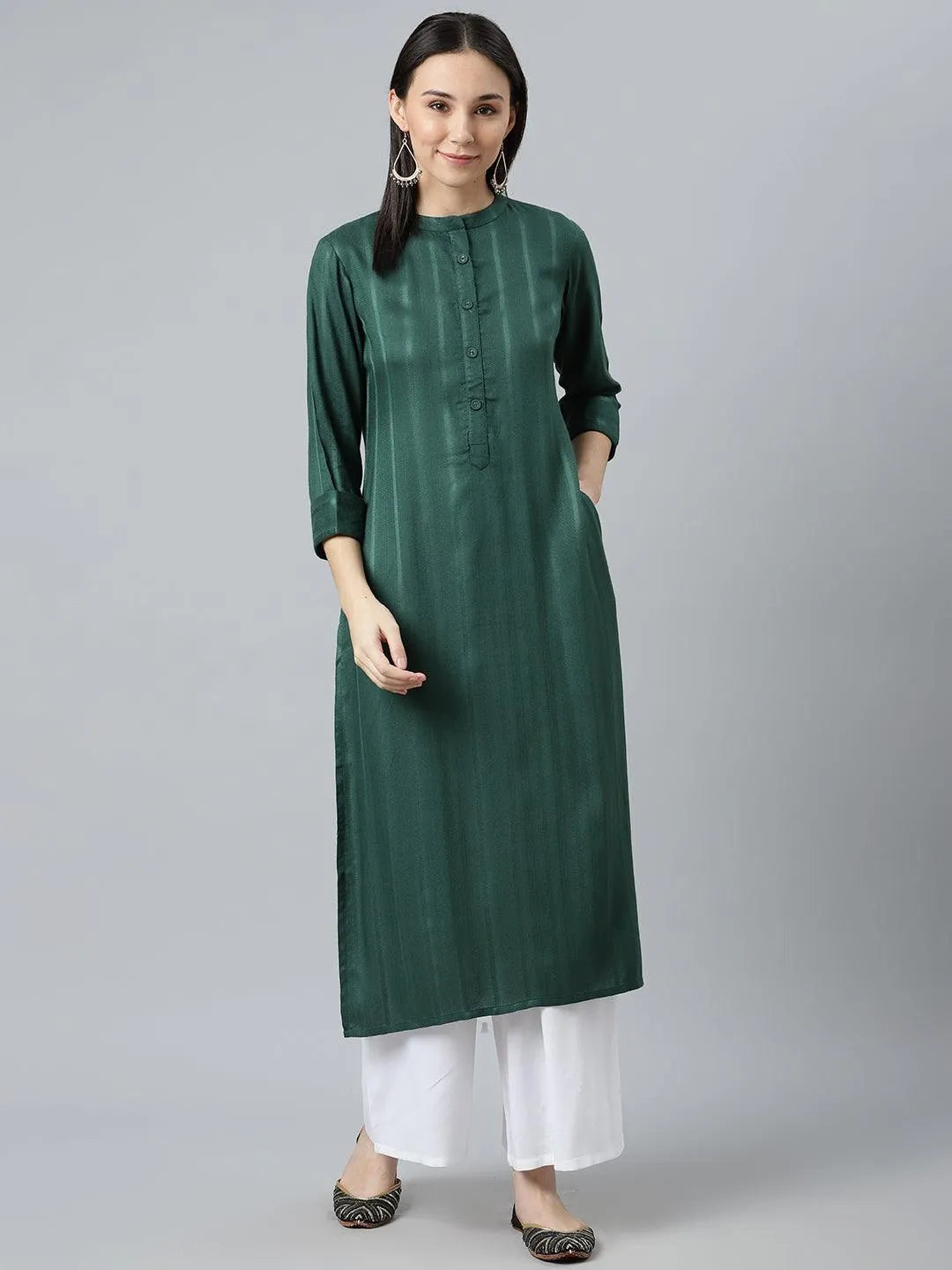 Green Striped Rayon Kurta - Jashvi