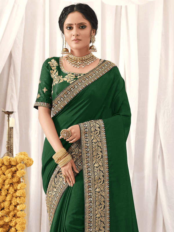 Women's Green Vichitra Silk Wevon Designer Saree - Odette