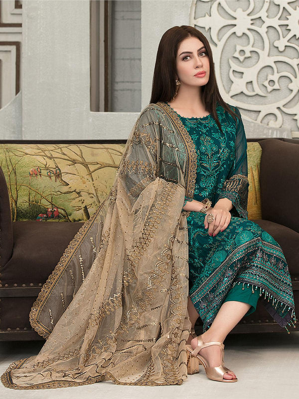 Women's Green Embroidered Salwar Suit Set - Odette