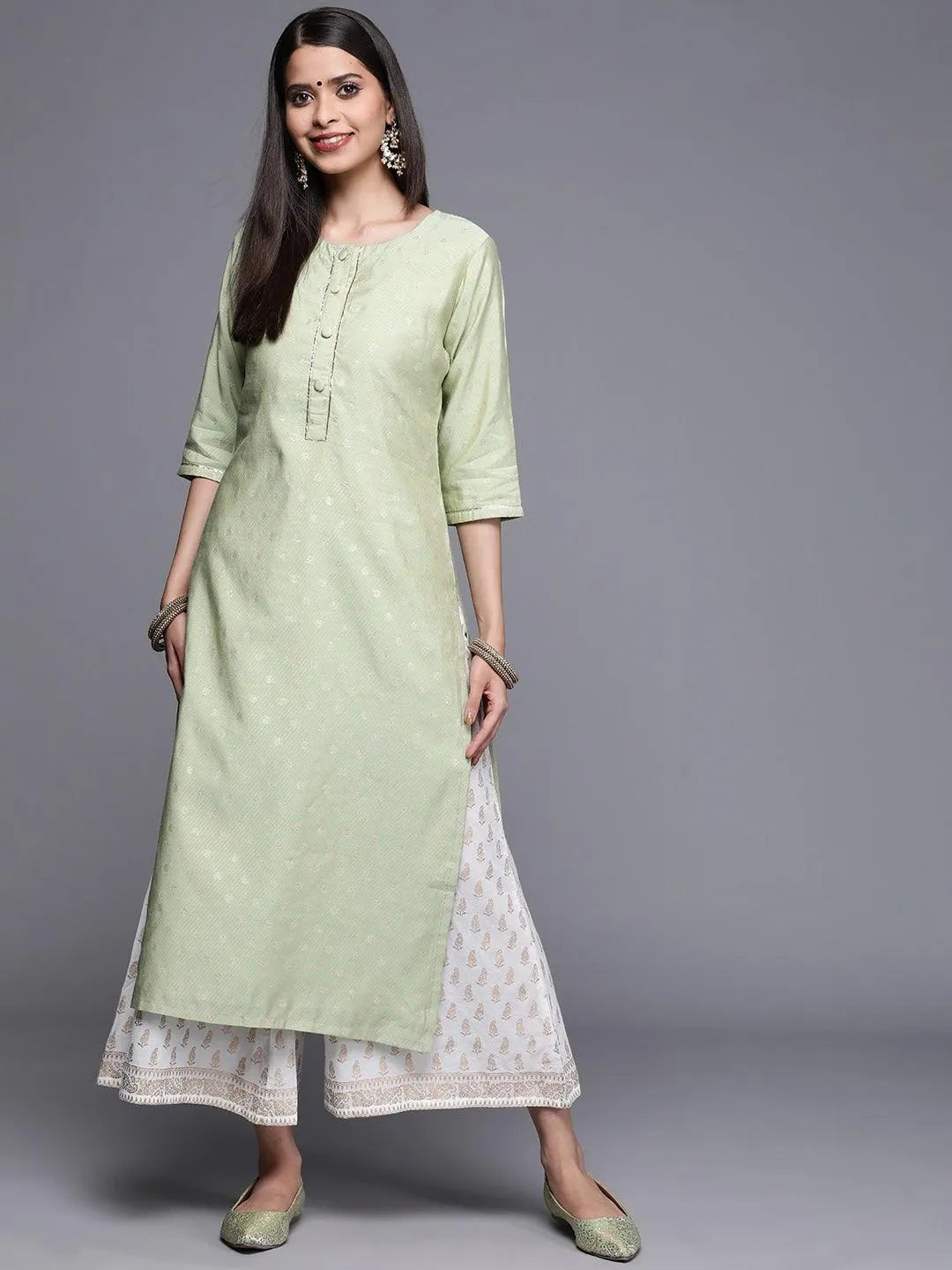 Green Woven Design Chanderi Silk Kurta - Jashvi