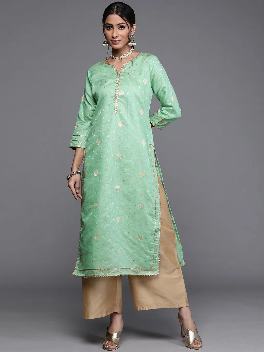 Green Woven Design Chanderi Silk Kurta - Jashvi