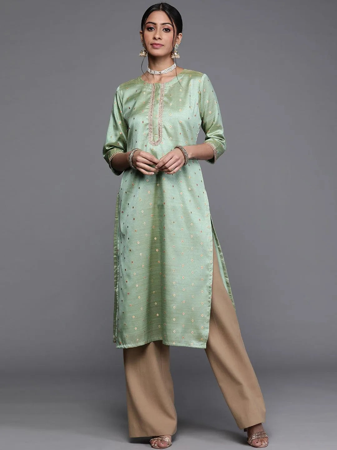 Green Woven Design Chanderi Silk Kurta - Jashvi