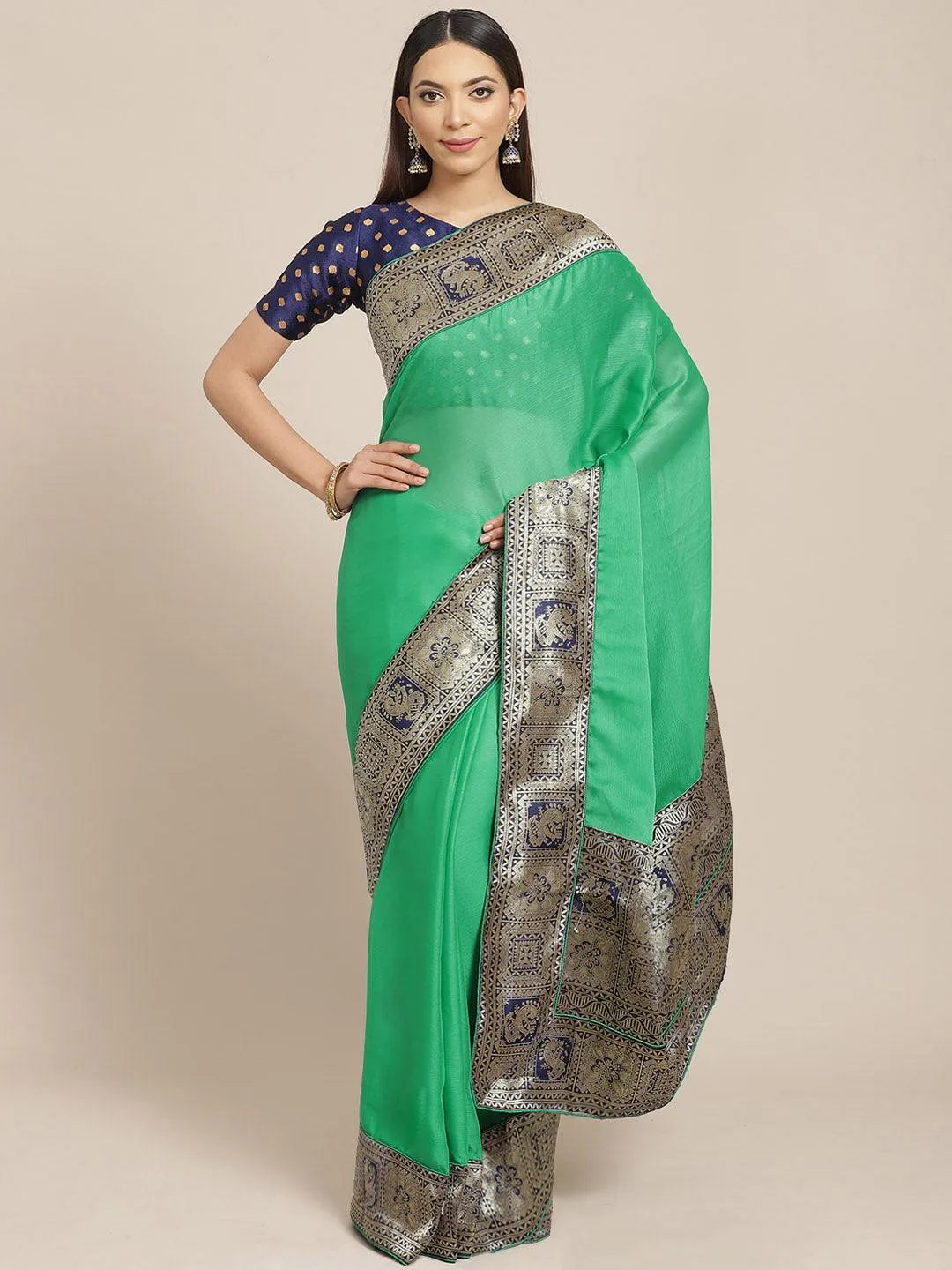 Green Woven Design Chiffon Saree - Jashvi