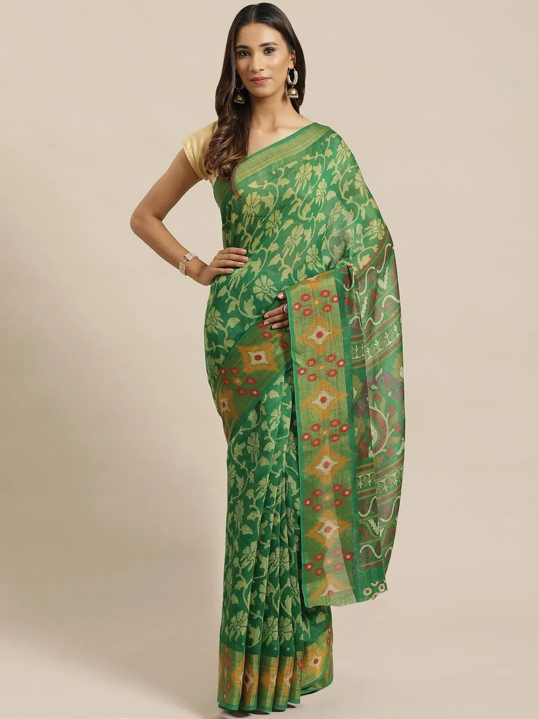 Green Woven Design Cotton Saree - Jashvi