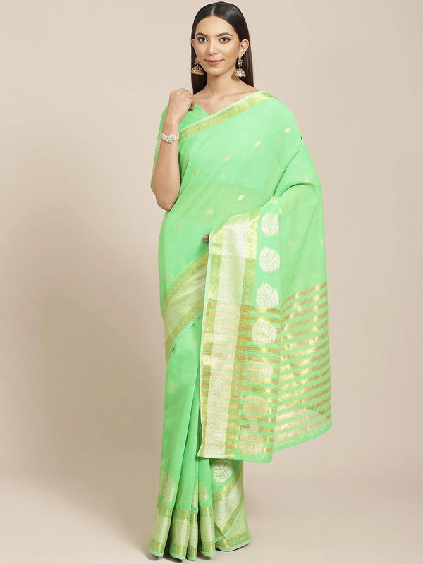 Green Woven Design Cotton Saree - Jashvi