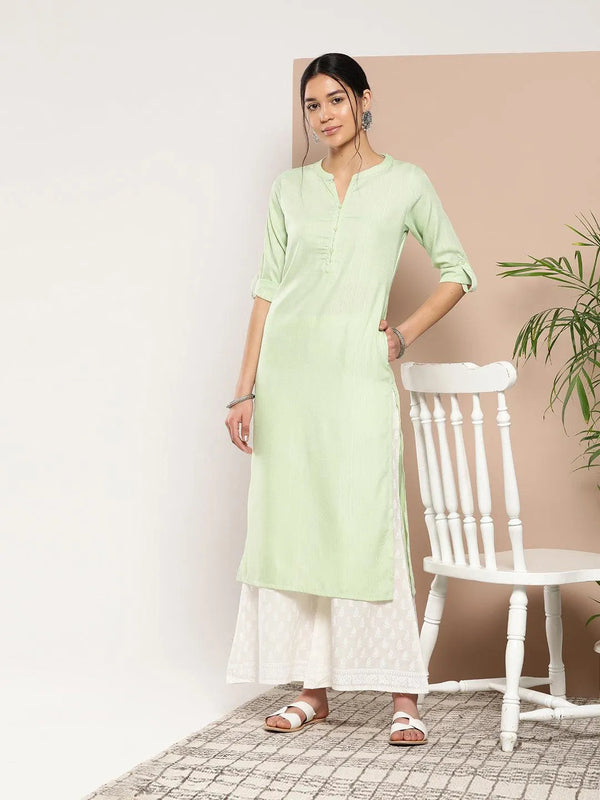 Green Woven Design Cotton Straight Kurta - Jashvi