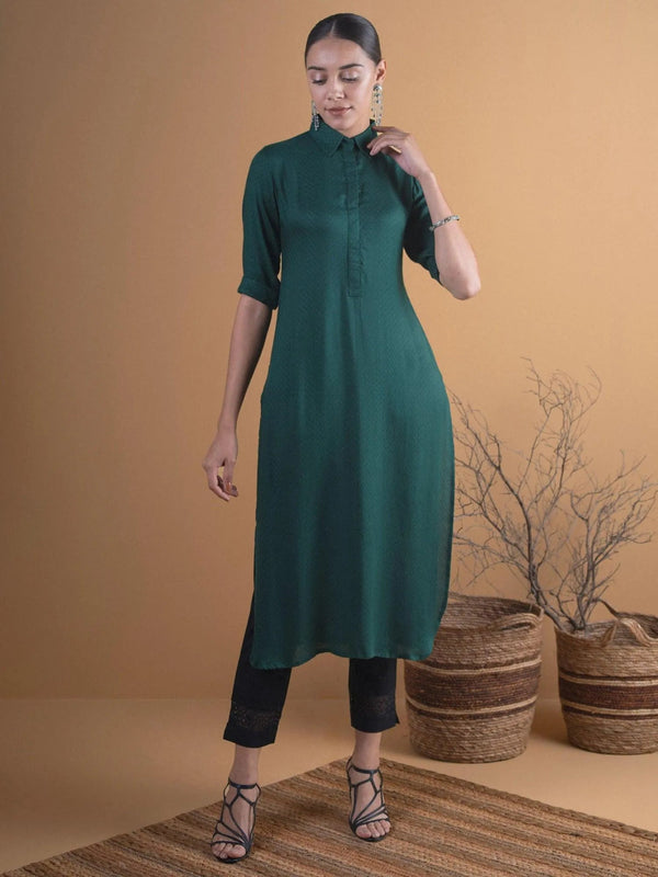 Green Woven Design Rayon Kurta - Jashvi