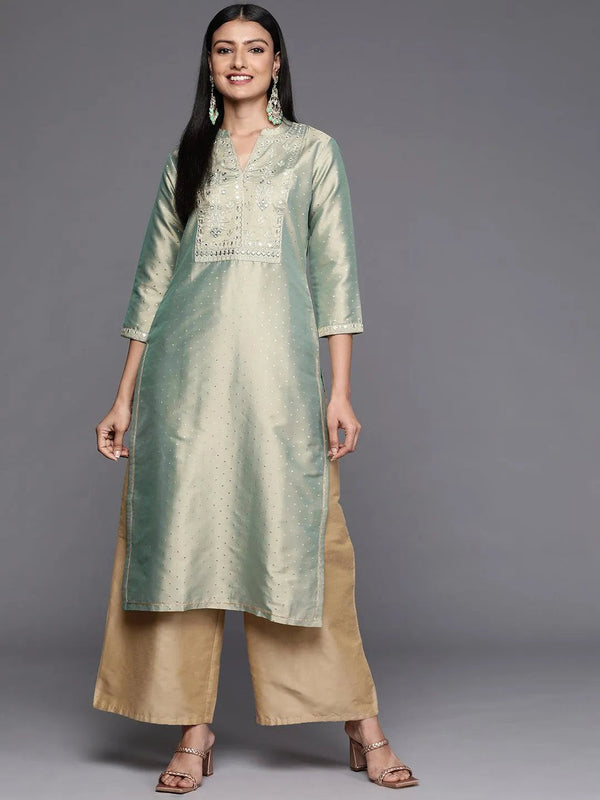 Green Yoke Design Art Silk Straight Kurta - Jashvi