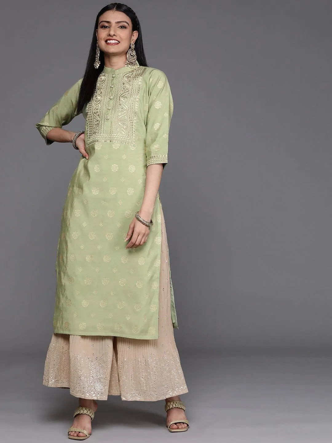 Green Yoke Design Chanderi Silk Kurta - Jashvi