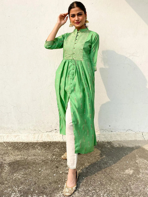 Green Yoke Design Chanderi Silk Kurta - Jashvi