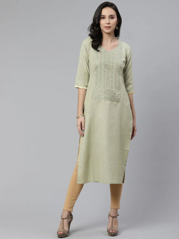 Green Yoke Design Cotton Kurta - Jashvi