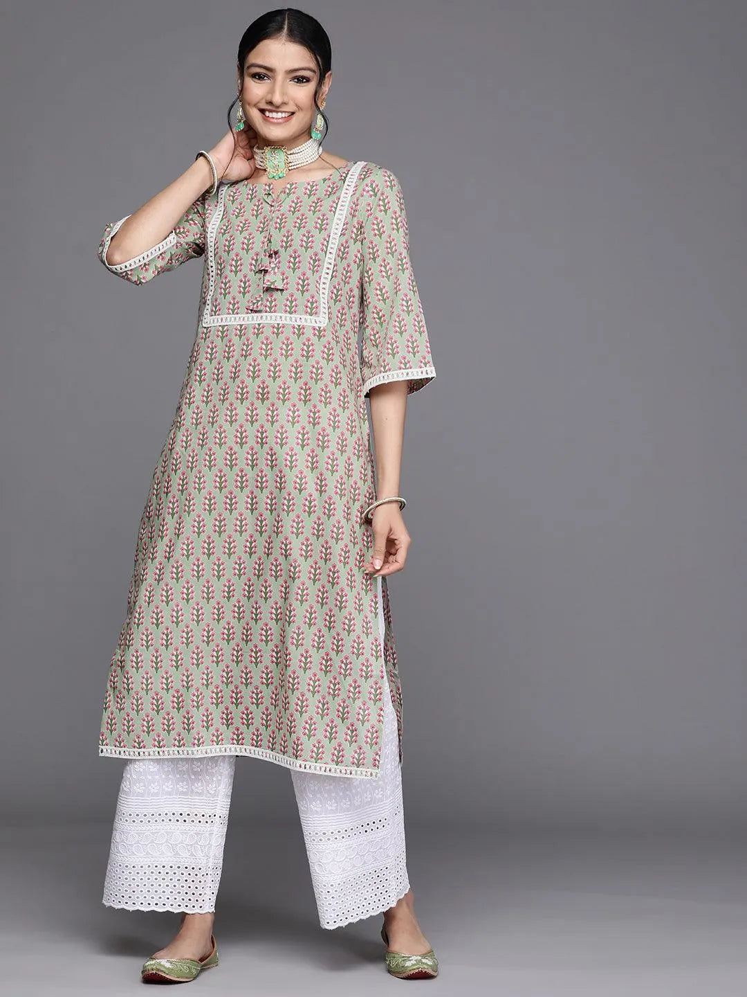 Green Yoke Design Cotton Kurta - Jashvi